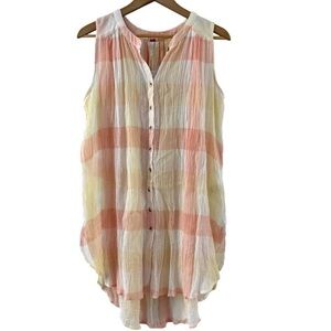 Free People Sleeveless Plaid Crinkle Crepe Dress Orange Yellow New Size XS